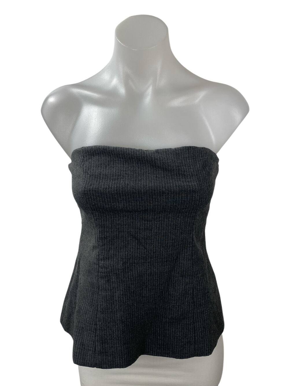 Zara Women's Black Tube Strapless Bandeau Striped Peplum Blouse Top Size S